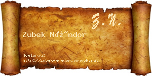 Zubek Nándor névjegykártya